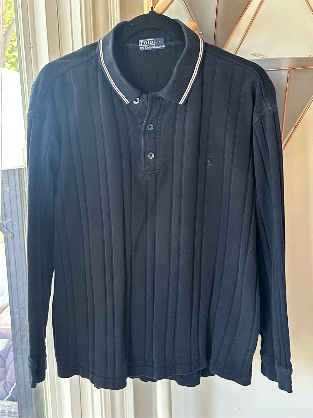 Polo by Ralph Lauren Men’s Long Sleeve Navy Blue Ribbed White Collar Trim Medium